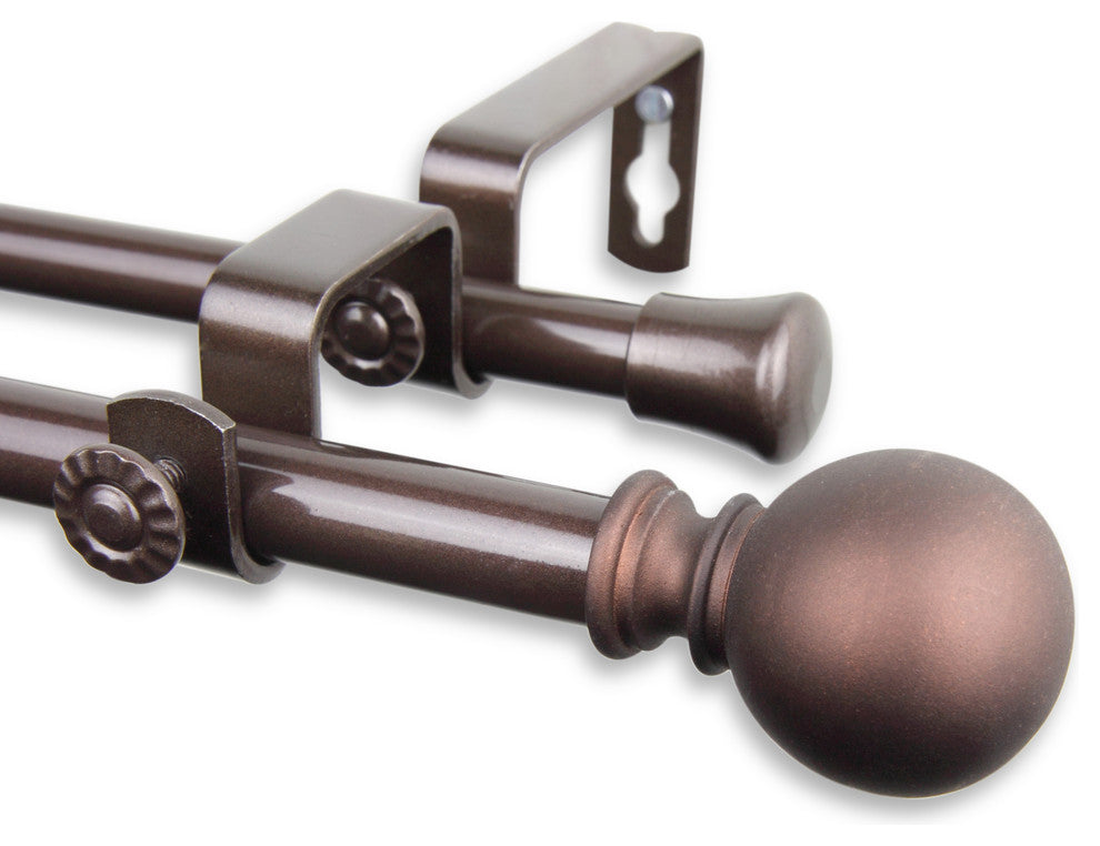 Luna Double Curtain Rod 5/8"WW 28-48"D, Cocoa