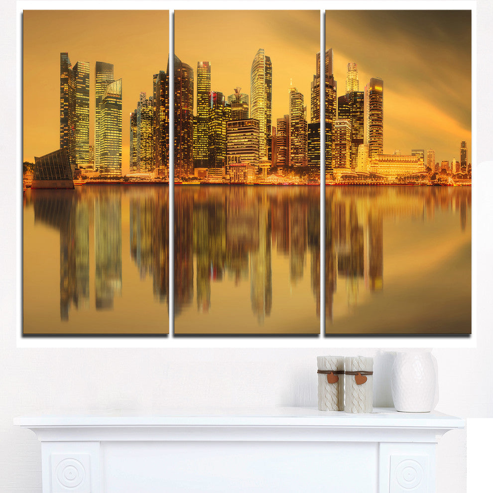 "Singapore Marina Bay Skyscrapers" Metal Wall Art, 3 Panels, 36"x28"