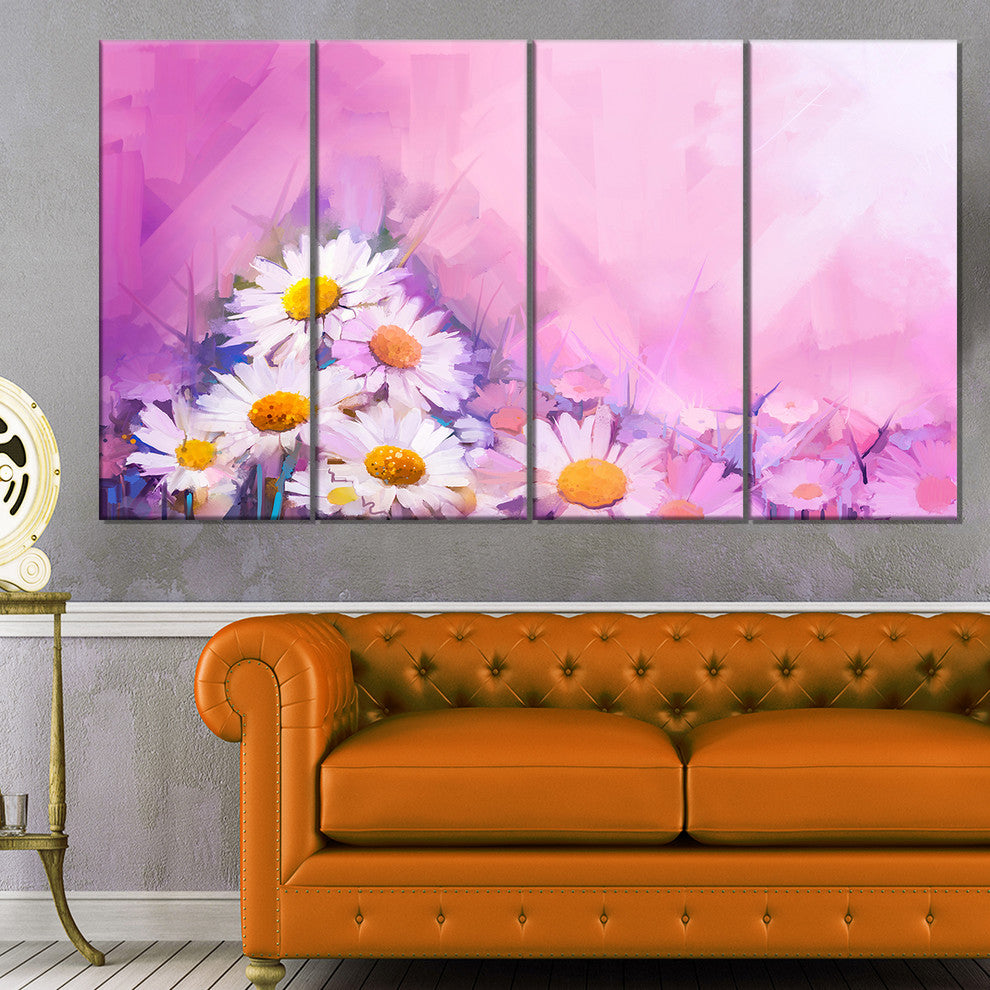 Bouquet of White Gerbera and Daisy, Floral Canvas Art Print, 48"x28", 4 Panels