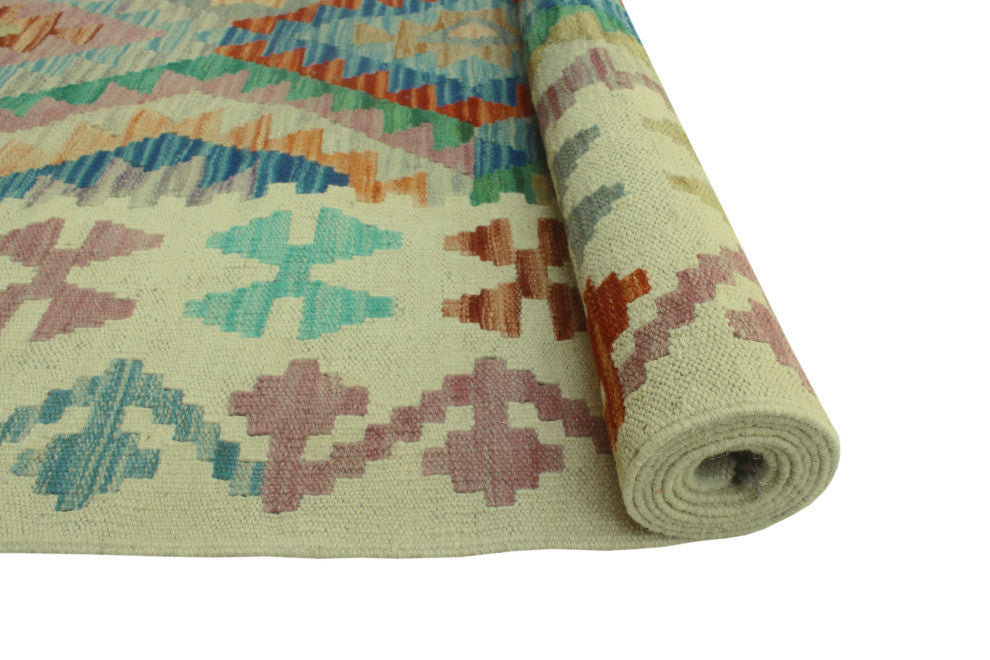 Sun Faded Kilim Carter Ivory/Blue Rug, 6'5x9'7