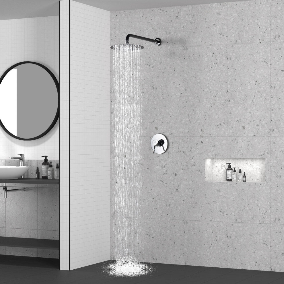 CASAINC 10" Round Wall Mounted Rainfall Luxury Shower System Kit, Chrome