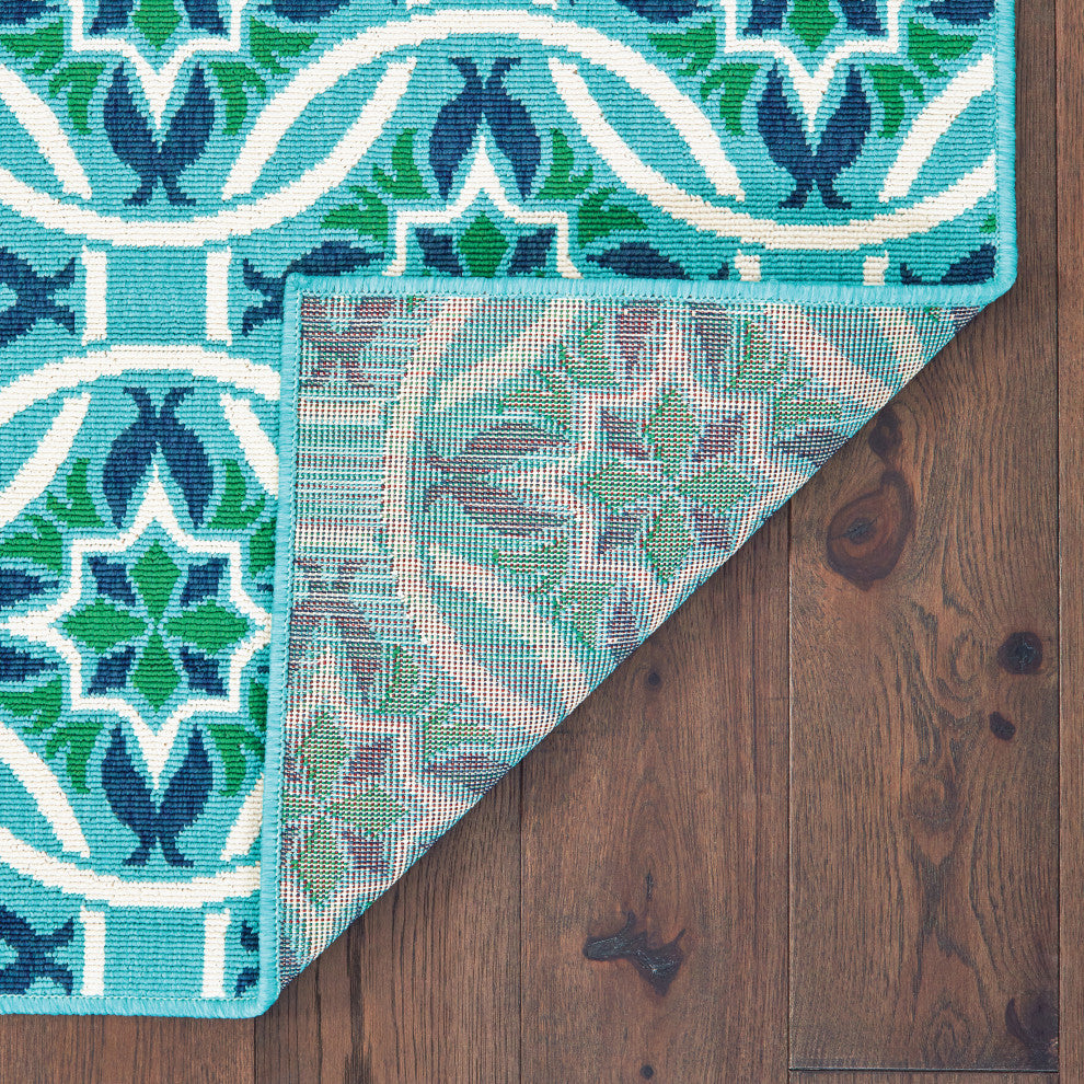 Madelina Floral Blue and Green Indoor or Outdoor Area Rug, 8'6"x13'