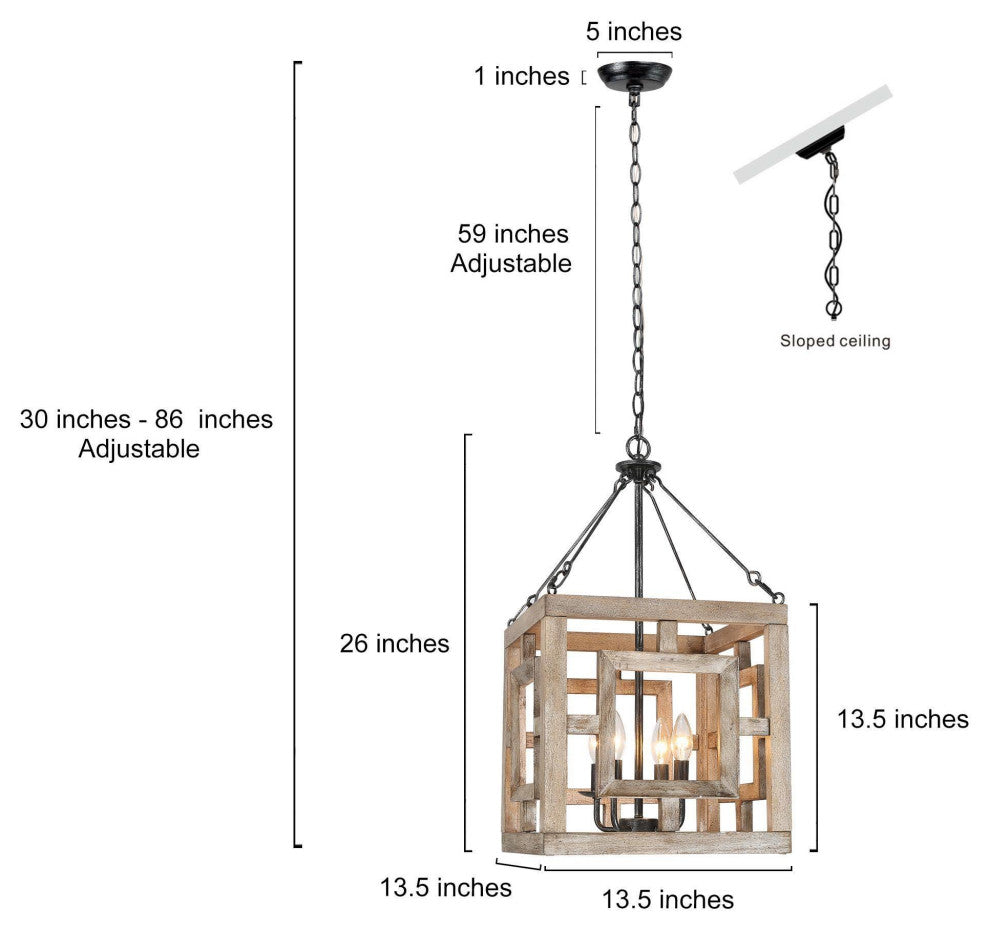 4-Lights Bruched Farmhouse and White Wood Chandelier For Living Room
