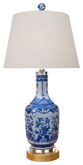 Blue and White Flute Vase Porcelain Lamp, 25"