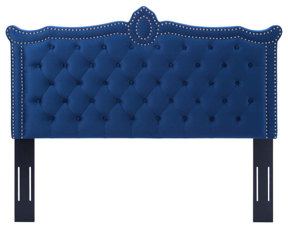 Tufted Headboard, Nailhead, Twin Size, Blue Navy, Velvet, Modern, Guest Suite