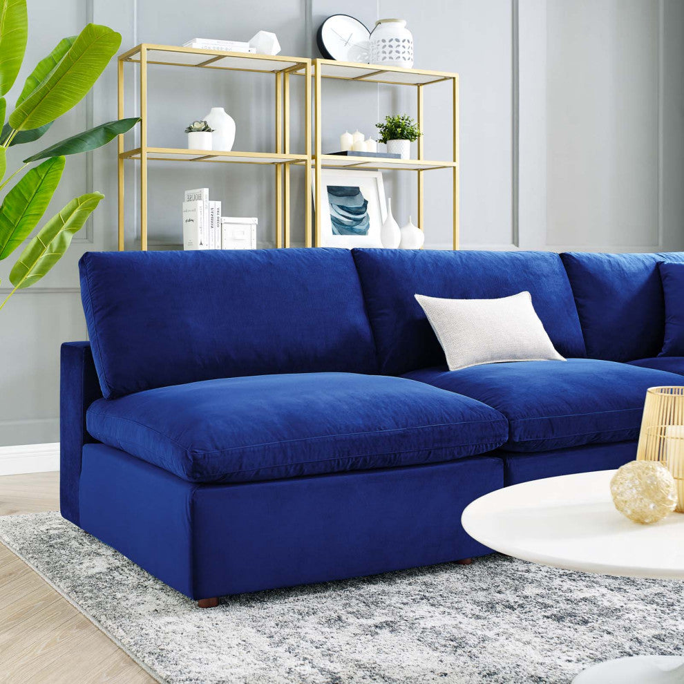 Sectional Sofa Set, Velvet, Blue Navy, Modern, Living Lounge Hotel Hospitality
