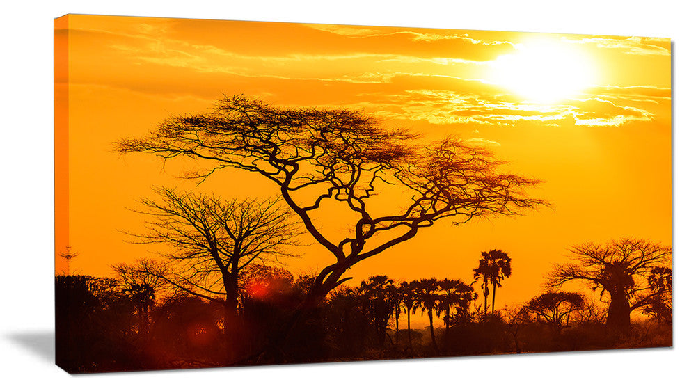 "Orange Glow of African Sunset" Extra Large Wall Art Landscape, 1 Panel, 60"x28"