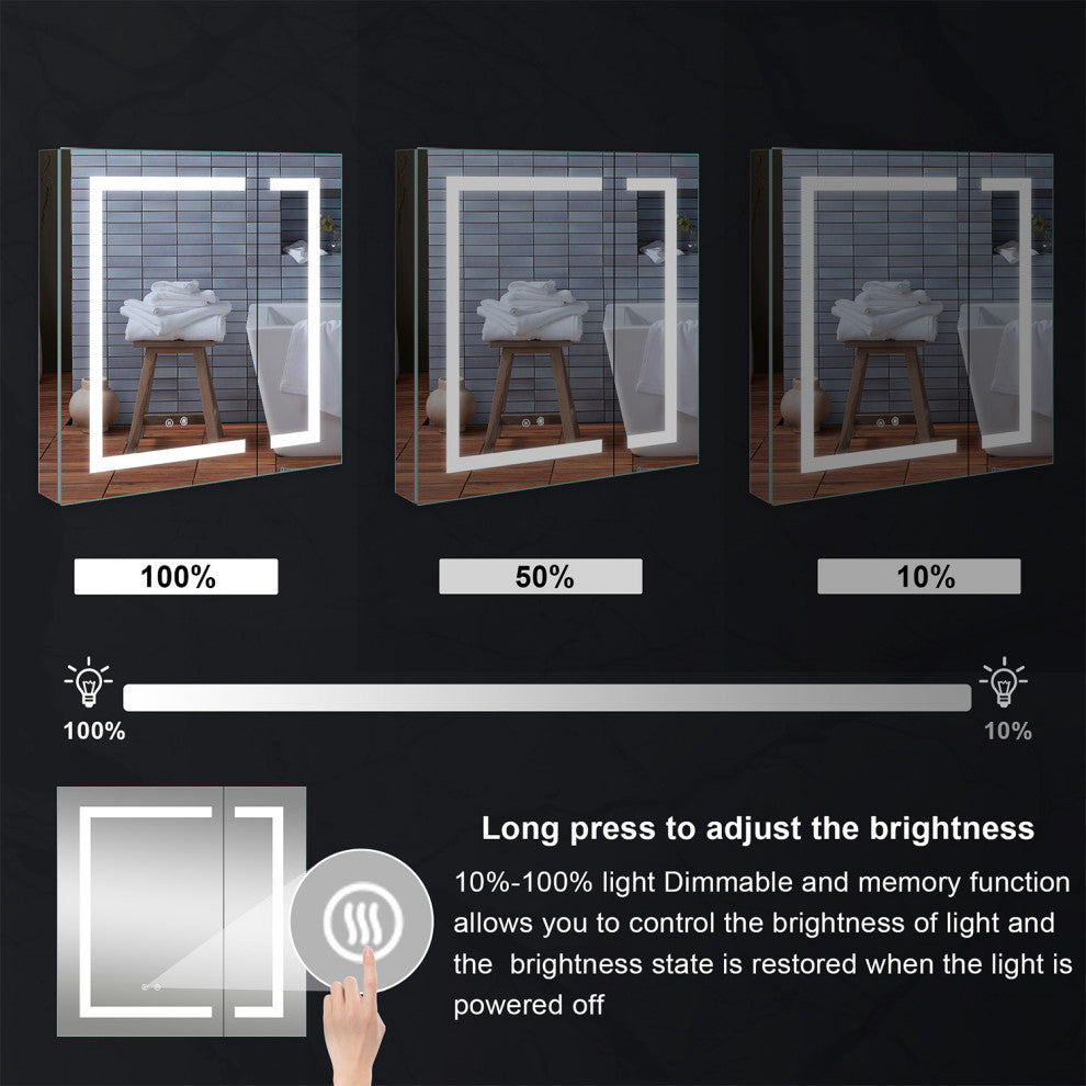Recessed/Surface Mount LED Medicine Cabinet Mirror with Defogger, 36"x30" Double Doors