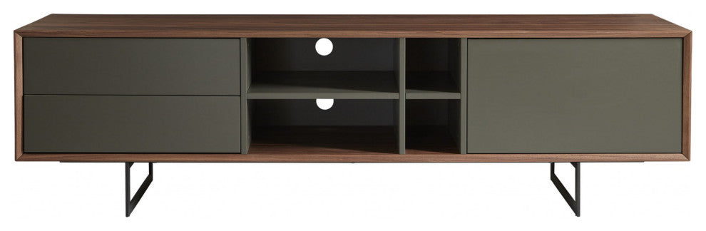 71" Media TV Stand In Walnut And Dark Gray