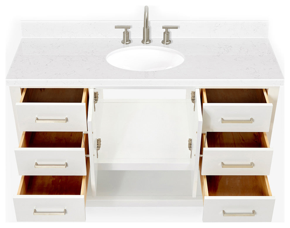 Ariel Magnolia 36"  Single Oval Sink Vanity, Carrara Quartz, White