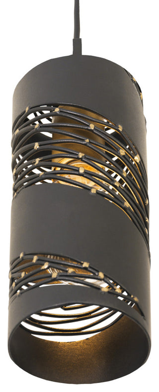 Varaluz 240M01 Flow 4"W Wood Mini Pendant - Matte Black / French Gold