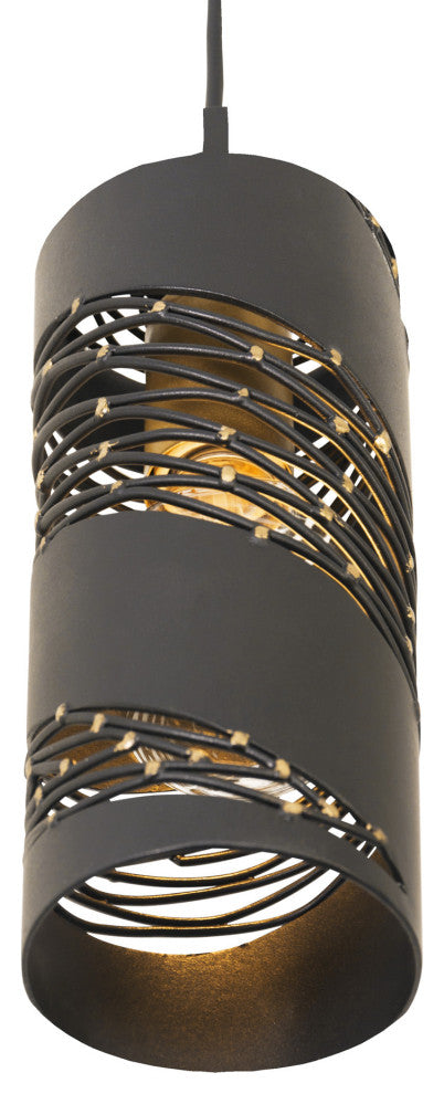 Varaluz 240M01 Flow 4"W Wood Mini Pendant - Matte Black / French Gold