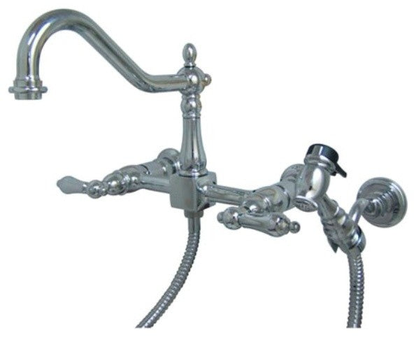 8" Center Wall Mount Kitchen Faucet With Wall Mounted Side Sprayer KS1241ALBS