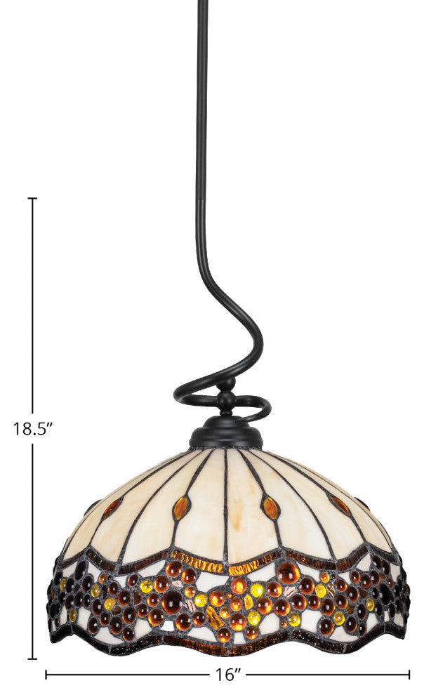 Capri Stem Pendant In Matte Black Finish With 16" Roman Jewel Art Glass