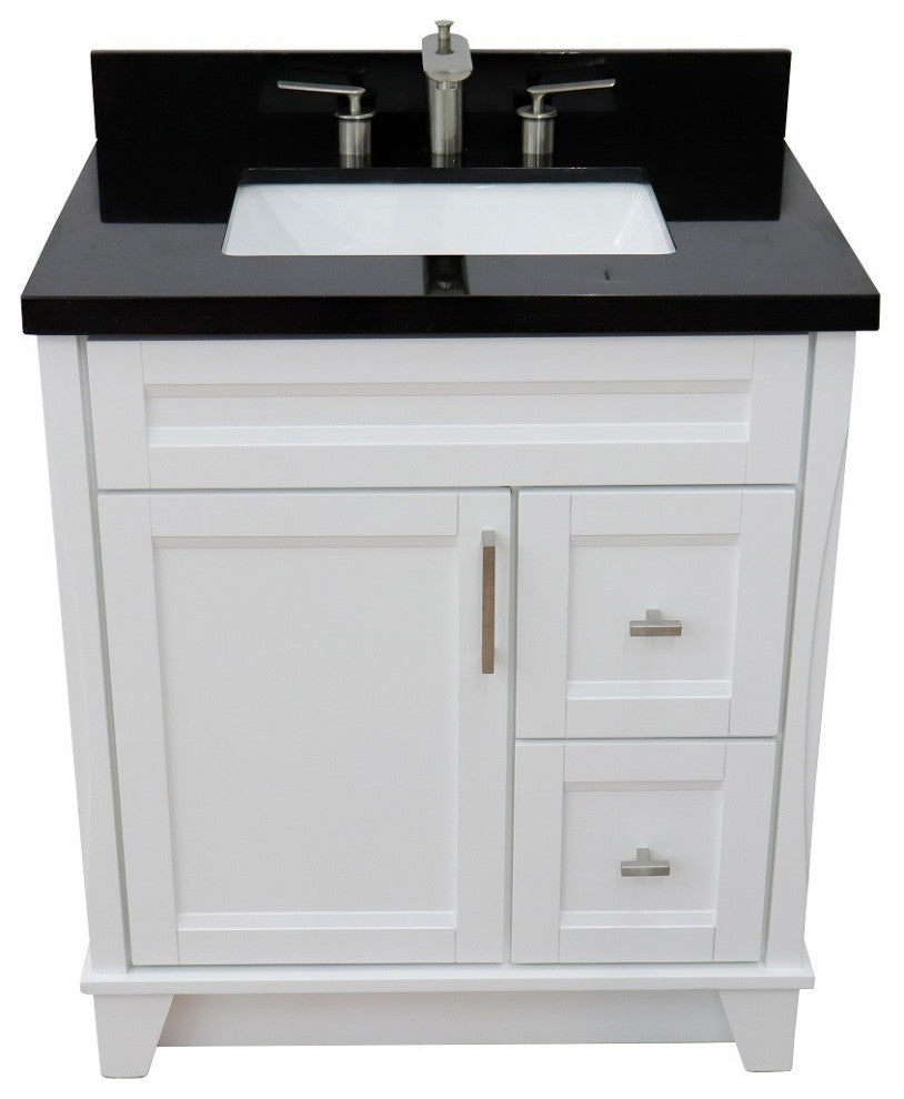 31" Single Sink Vanity, White Finish With Black Galaxy Granite