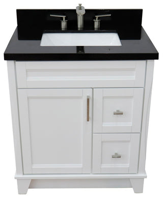 31" Single Sink Vanity, White Finish With Black Galaxy Granite