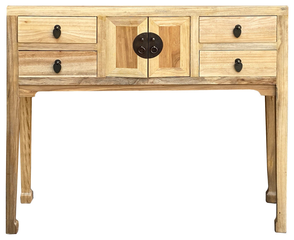 Chinese Oriental Natural Raw Wood Tan Drawers Slim Foyer Side Table Hcs7174