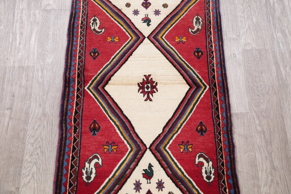 Consigned, Gabbeh Handmade Persian Oriental Low Pile Carpet, Beige, 4'1"X2'7"