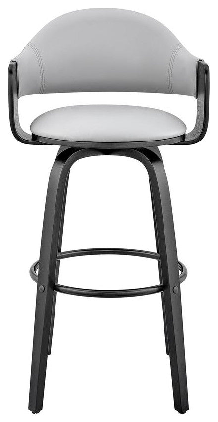 Daxton 26 Gray Faux Leather and Black Wood Bar Stool