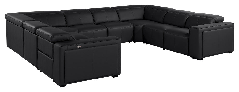 Niccolo Italian Leather 8-Piece U-Shaped 4 Power Reclining Sectional, Black