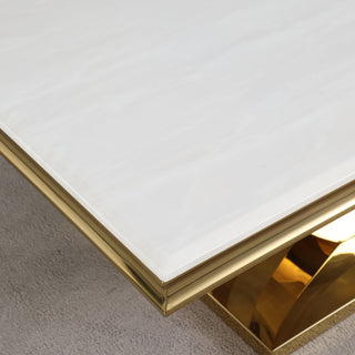 Trinidad White Rectangular Stone Coffee Table, Gold