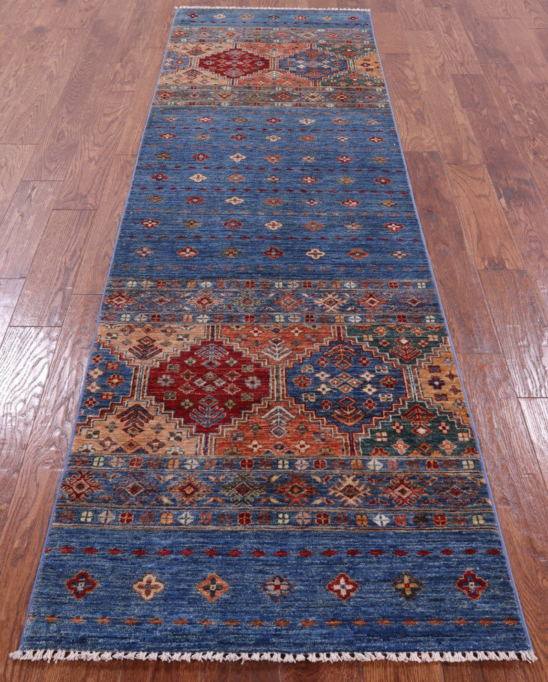 2' 8" X 9' 5" Khorjin Super Kazak Hand-Knotted Runner Rug Q5402