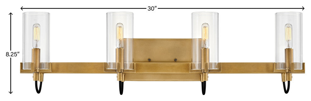 Hinkley Ryden Large Four Light Vanity, Heritage Brass