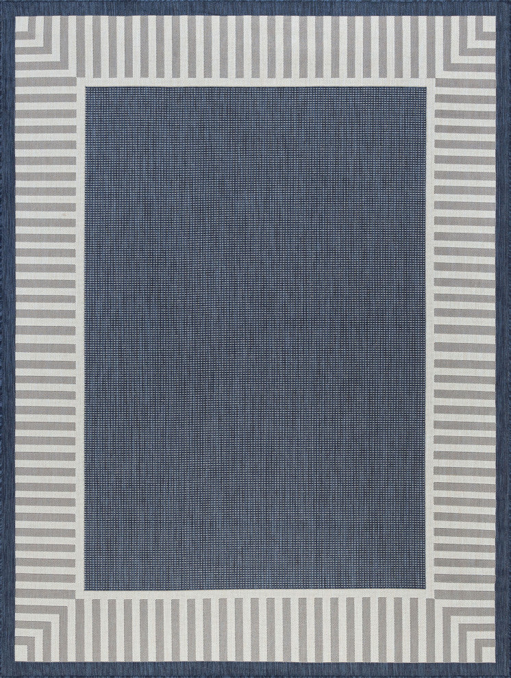 Elgin Transitional Striped Border Navy/Cream Indoor/Outdoor Area Rug, 9'x12'
