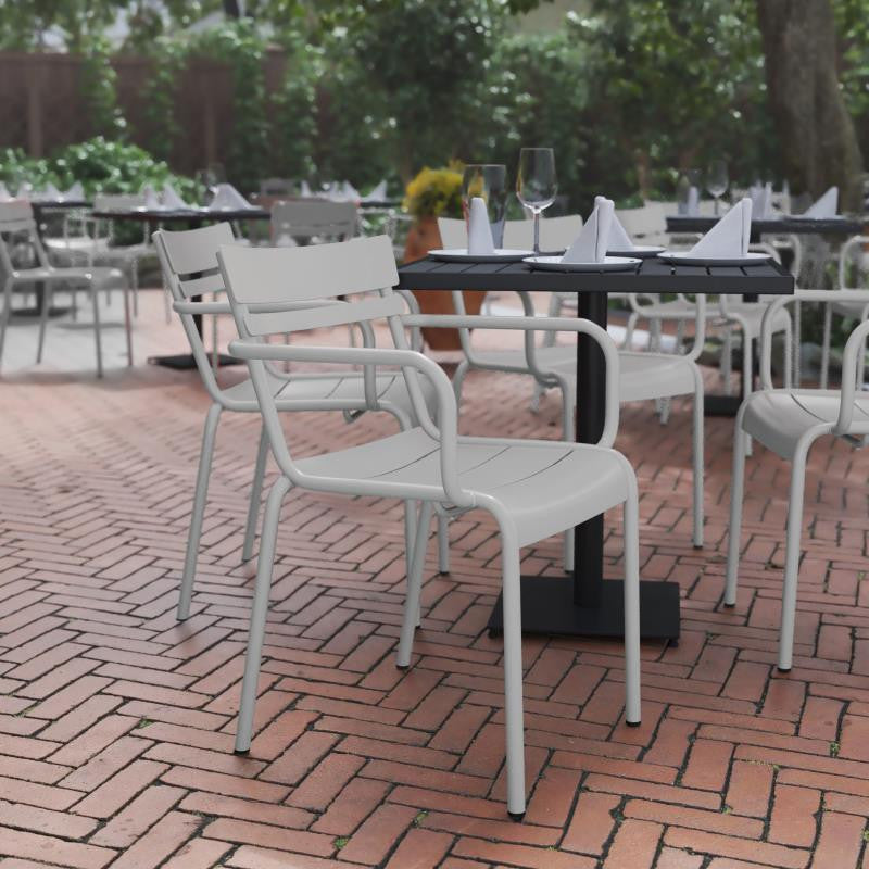 Nash Commercial Grade Steel Indoor-Outdoor Stackable Chair with 2 Slats and Arms, Silver