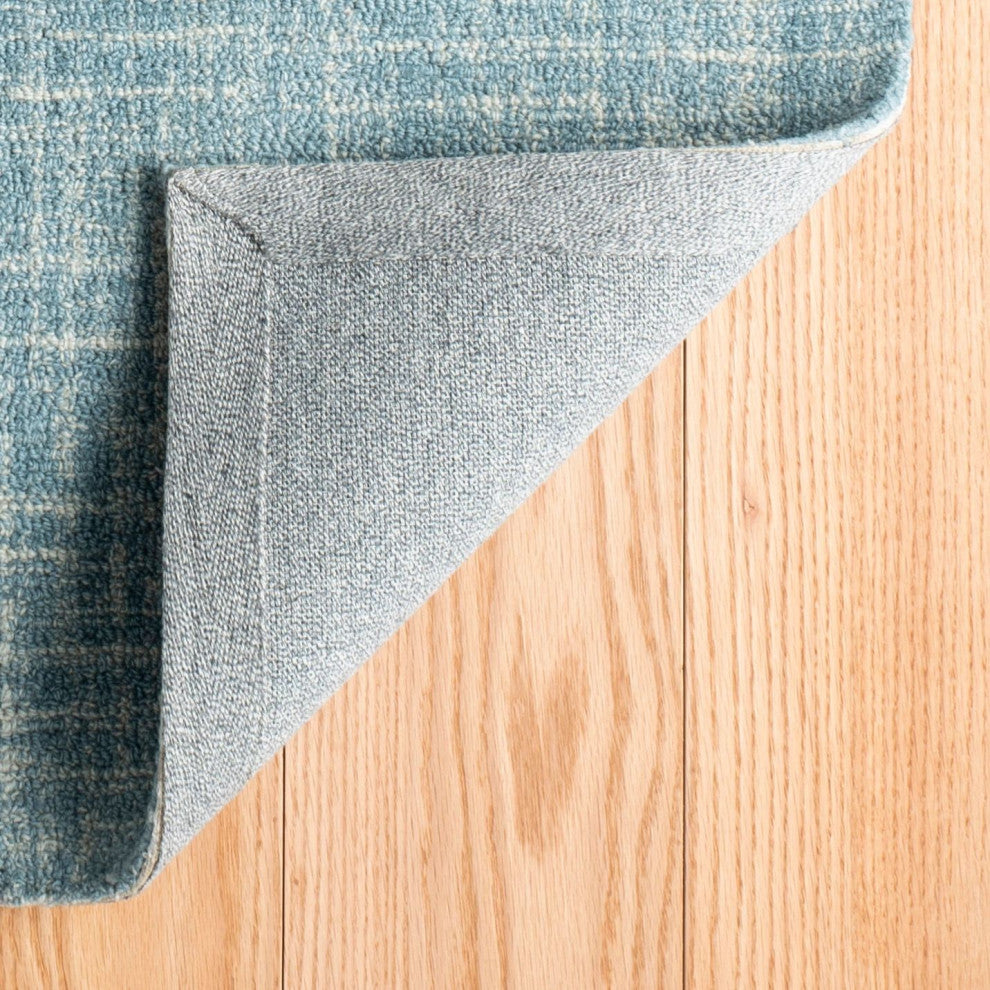 Dash & Albert Crosshatch Aegean Hand Hooked Wool Rug, Blue, Runner-2'6" x 8'