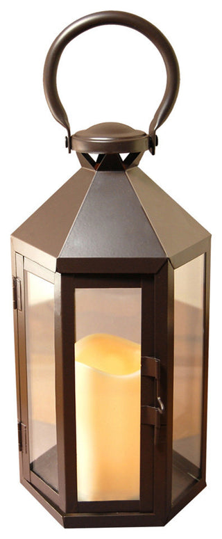 Black Hexagon Lantern With LED Candle
