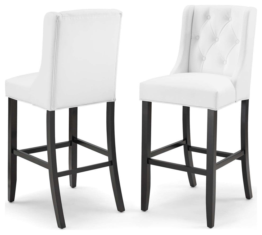 Bar Stool Chair Barstool, Set of 2, Faux Leather, Wood, White, Modern, Bar Pub