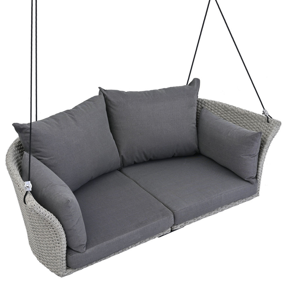 51.9" 2 Person Hanging Seat Rattan Woven Swing Chair, Gray