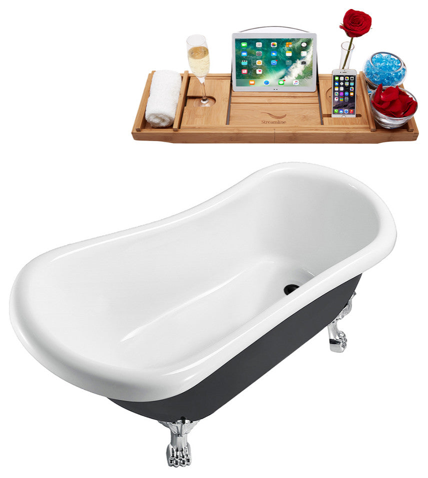 61" Streamline N481CH-IN-BL Clawfoot Tub and Tray With Internal Drain