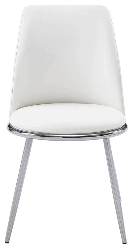Benzara BM204481 Leatherette Metal Side Chair with Angled Legs, Set of 2, White