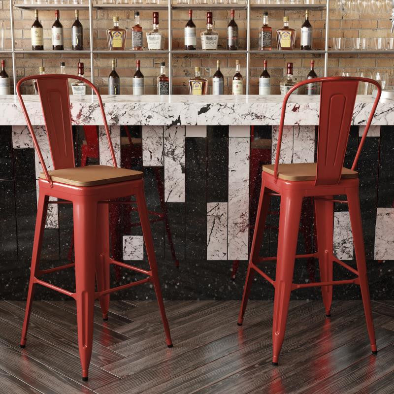 Kai Commercial Grade 30" High Indoor-Outdoor Counter Stool w/Removable Back, Red/Teak