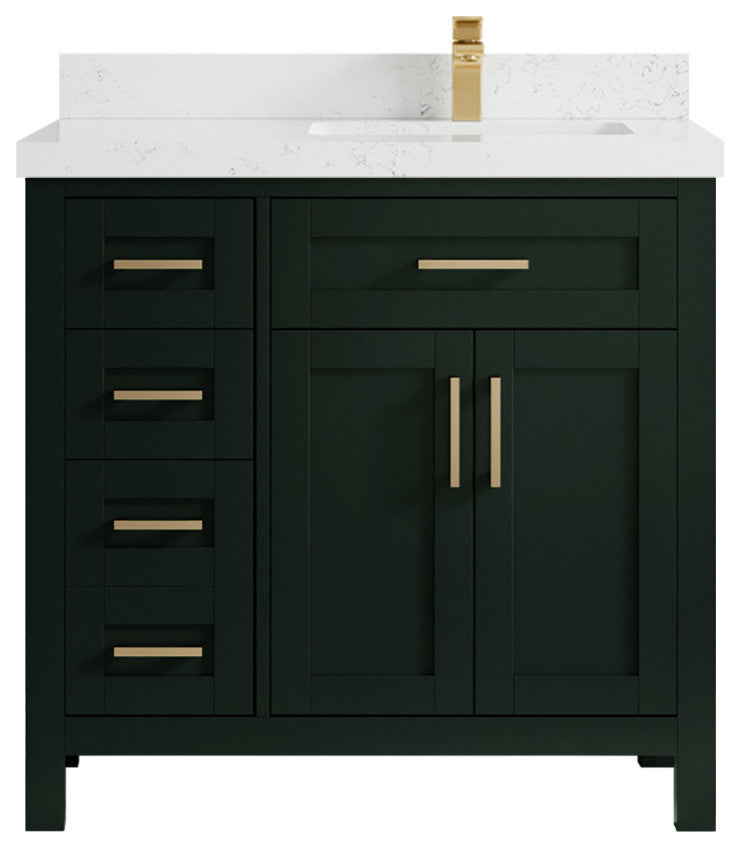 Cambridge 36 Right Offset Bath Vanity in Dark Forest Green 2" Empira Quartz