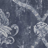 Classic Silks 2, Damask Stripes Silk Emboss Blue, White Wallpaper Roll