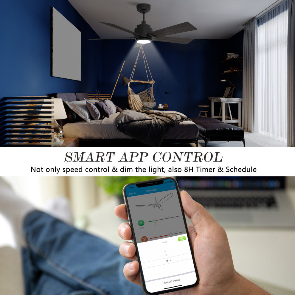 CARRO 52'' 5 Blades Smart Ceiling Fan with Remote Control and Dim LED Light, Black
