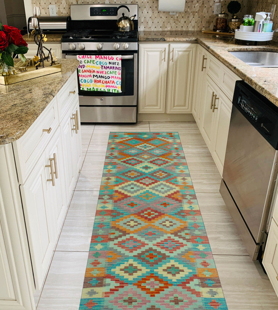 Sangat Kilim Corwyn Burgundy/Gold Runner, 2'8x13'0