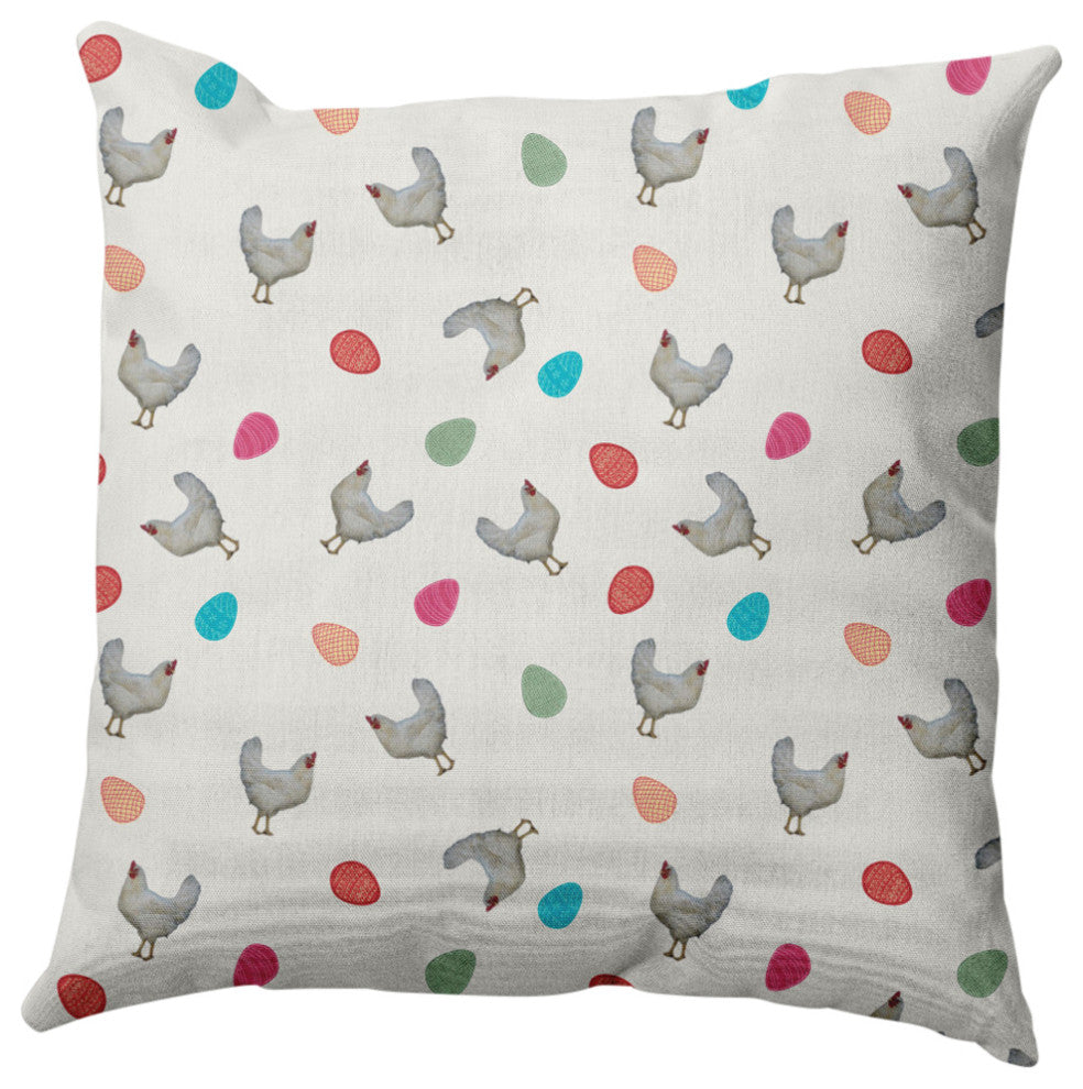 Chickens and Eggs Easter Indoor/Outdoor Throw Pillow, Whisper White, 16x16"
