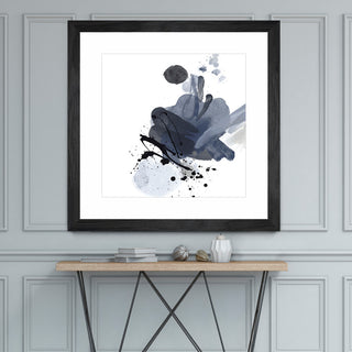"Blue & Black Splash I" Matted and Framed, 36" X 36"