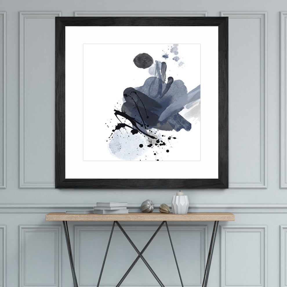 "Blue & Black Splash I" Matted and Framed, 36" X 36"
