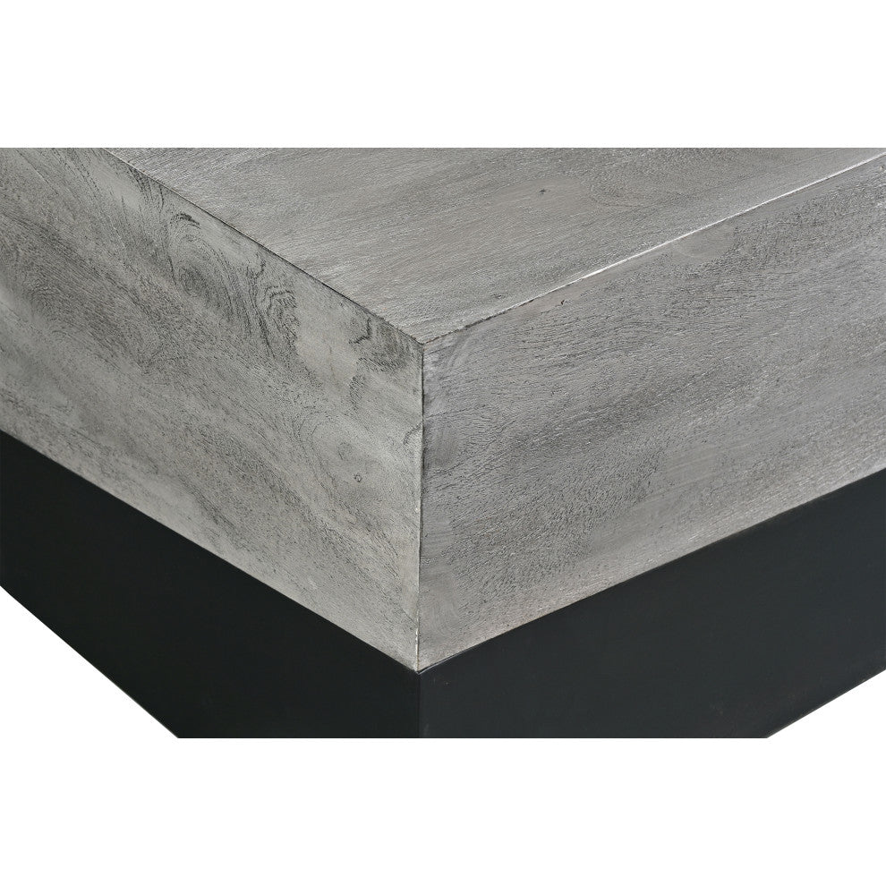 Benzara UPT-263774 45" Rectangular Mango Wood Coffee Table, Iron Base, Black