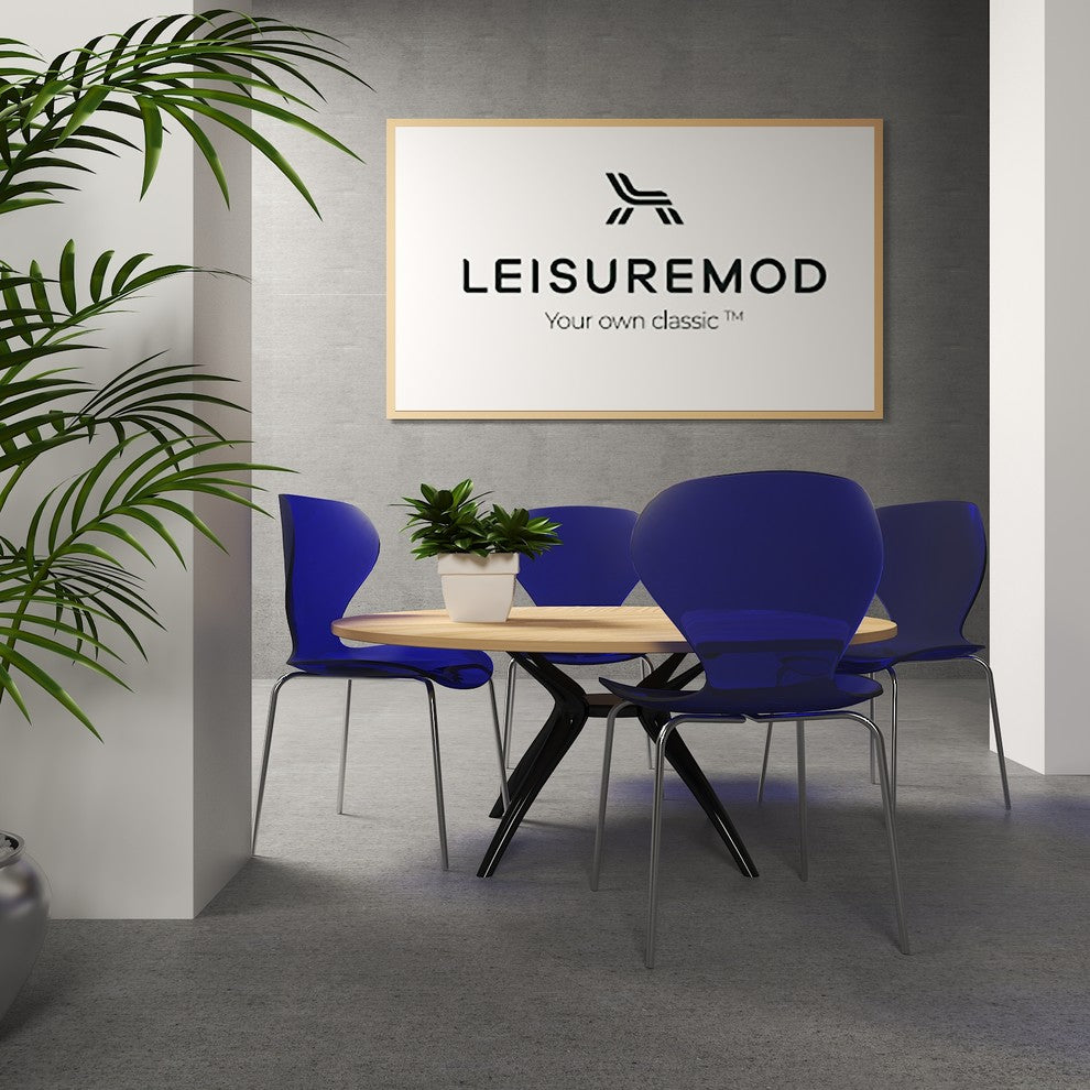 Stackable Plastic Dining Chair with Chrome Legs for Indoor and Outdoor Set of 2, Blue