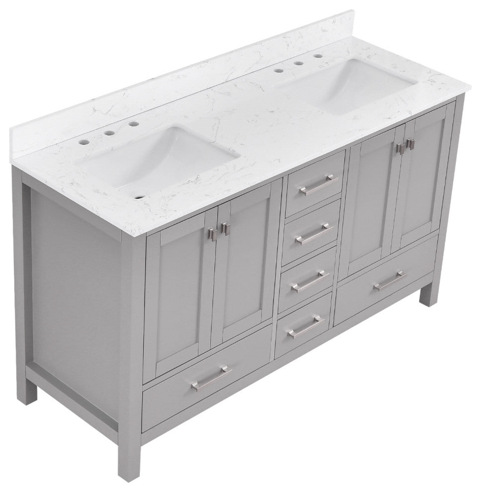 Bathroom Vanity Set, Base:Gray, 60", Without Mirror