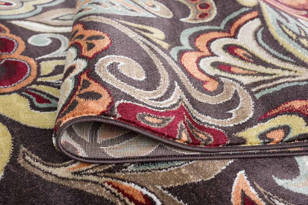 Dilek Transitional Floral Area Rug, Brown, 2'3"x10'