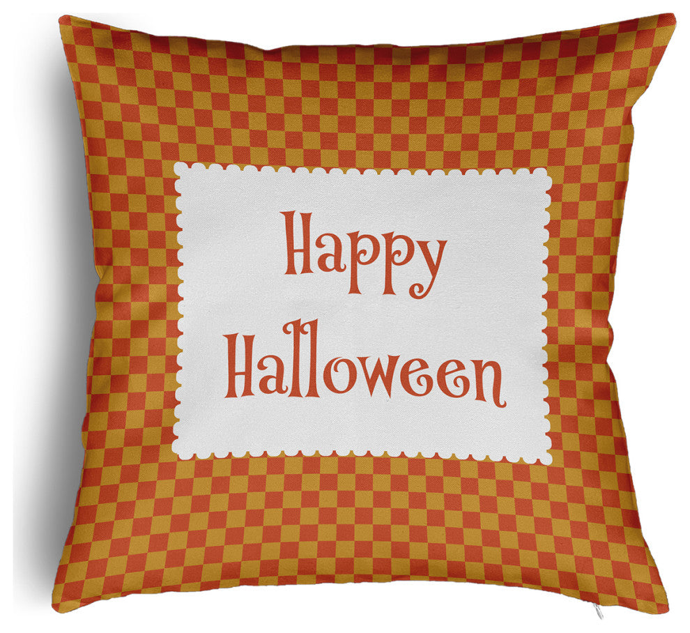 Happy Halloween Checks Accent Pillow With Removable Insert, Rust, 16"x16"