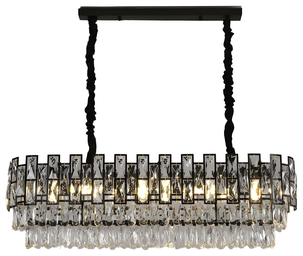 Clans | Modern Rectangle Black Crystal Chandelier, Warm Light, Dimmable