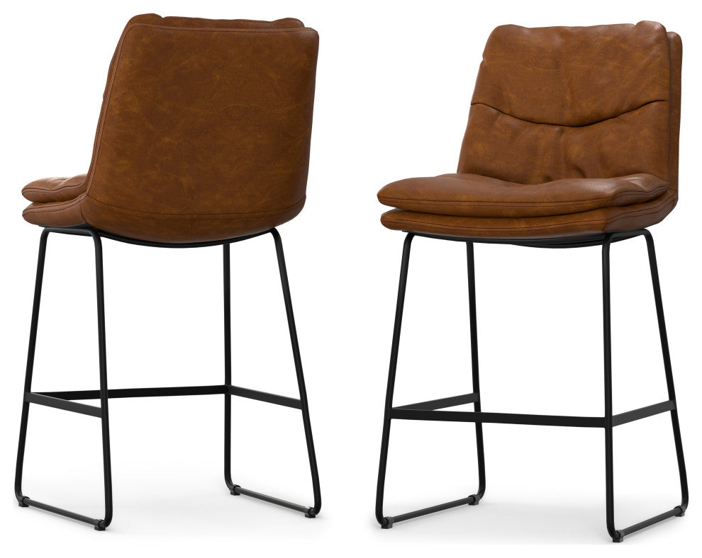 Danika Counter Height stool, Set of 2, Camel Brown Vegan Faux Leather